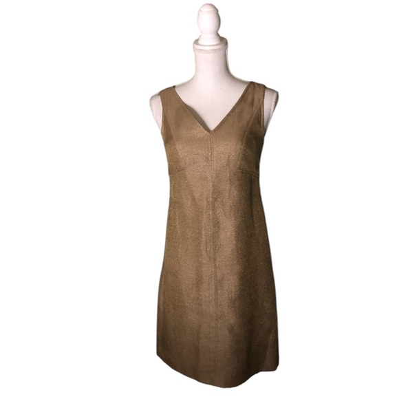 Talbots Gold Linen Metallic Shift Dress - Picture 1 of 8